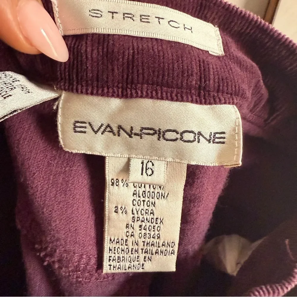 Evan Picone Stretch Purple Straight Leg Corduroy Pants Womens Size 16